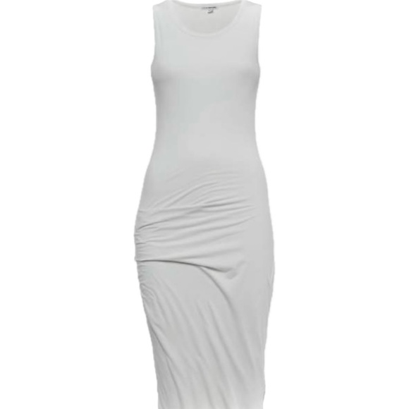 JAMES PERSE1 / SSleeveless Ruched White Wide Tank Cotton Blend Midi Dress